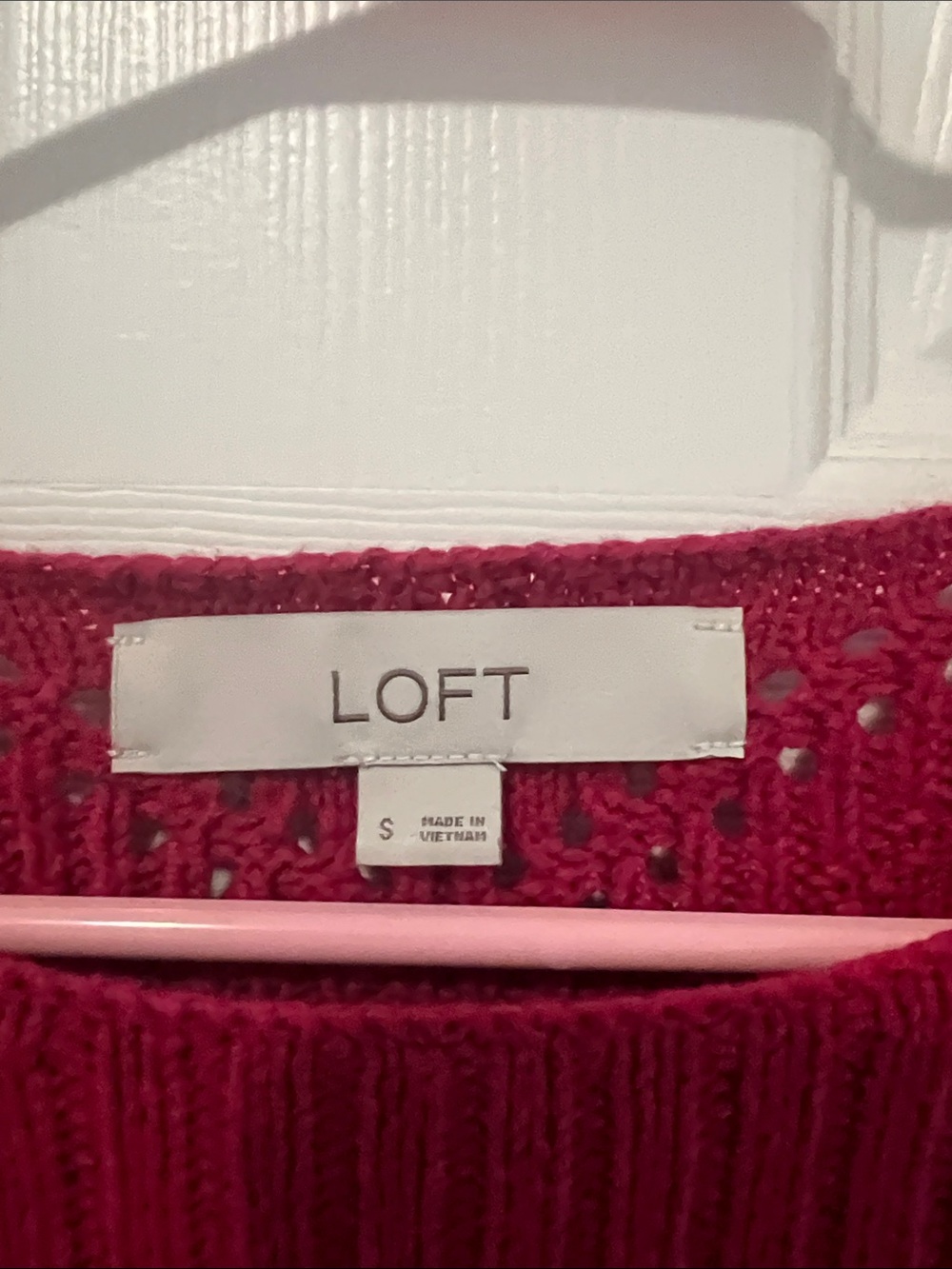 LOFT Raspberry Pointelle Chevron Knit Sweater - Picture 2 of 5